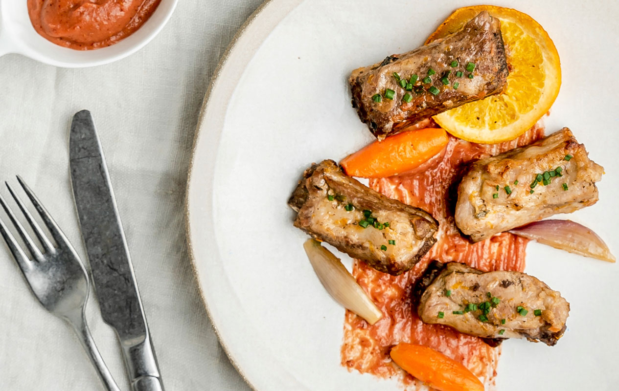 Costillas de cerdo con naranja y pomelo