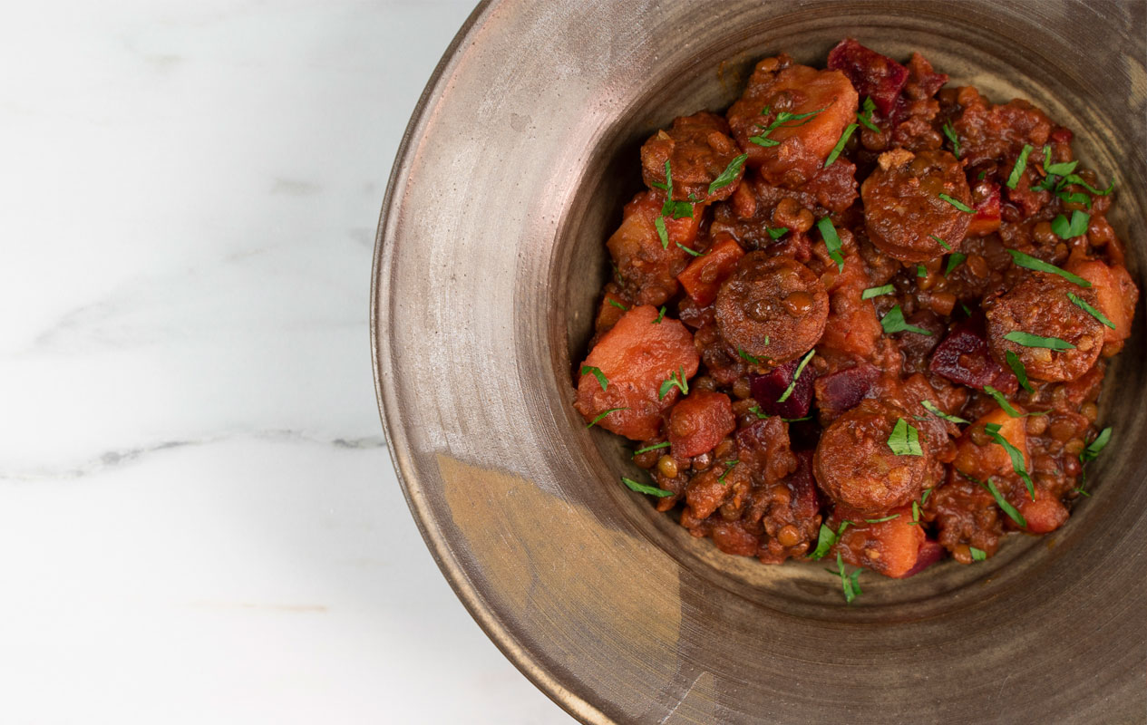 Estofado de lentejas con chorizo y morcilla