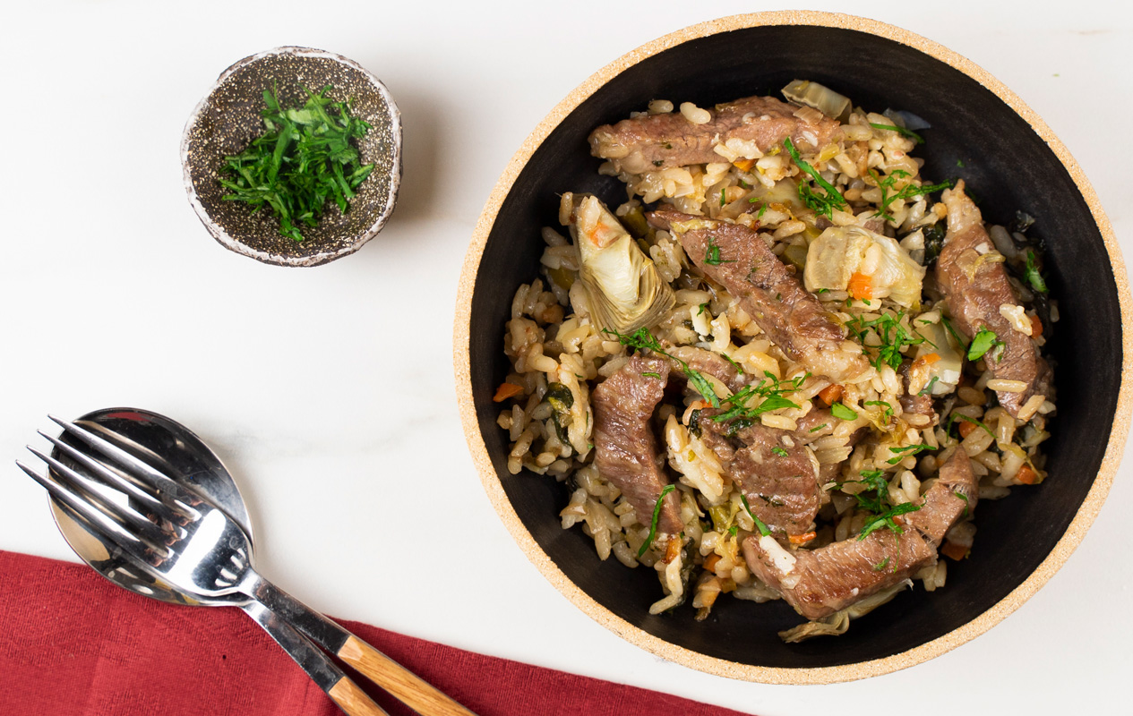 Risotto de invierno con presa ibérica